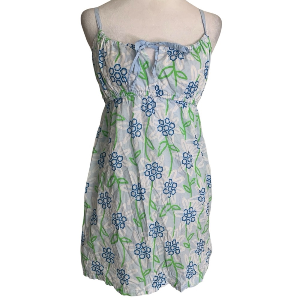 Lilly Pulitzer Large Blue Green Floral Light Weight Tunic Top Milkmaid Babydoll